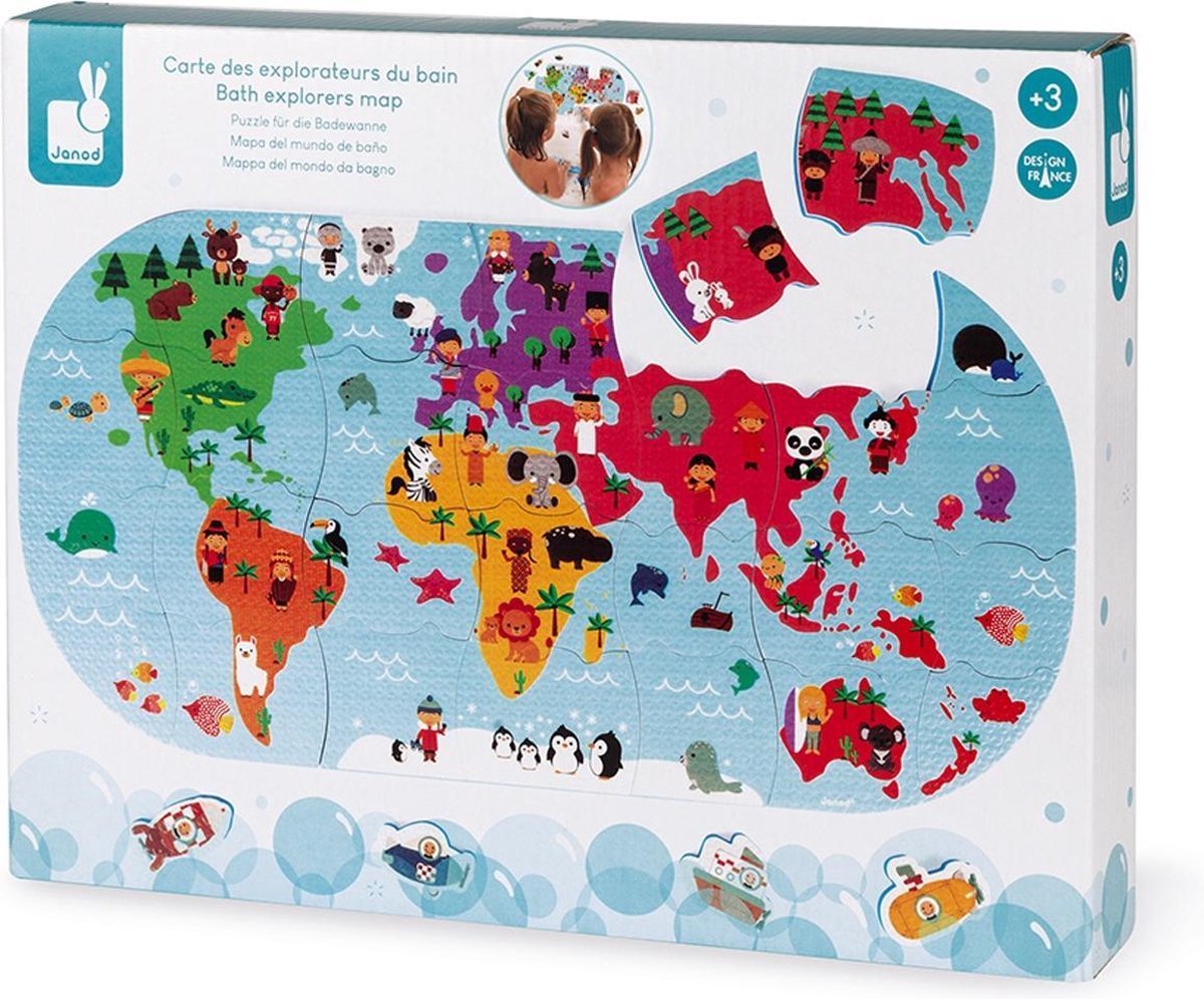 Puzzel wereldkaart voor in de badkamer